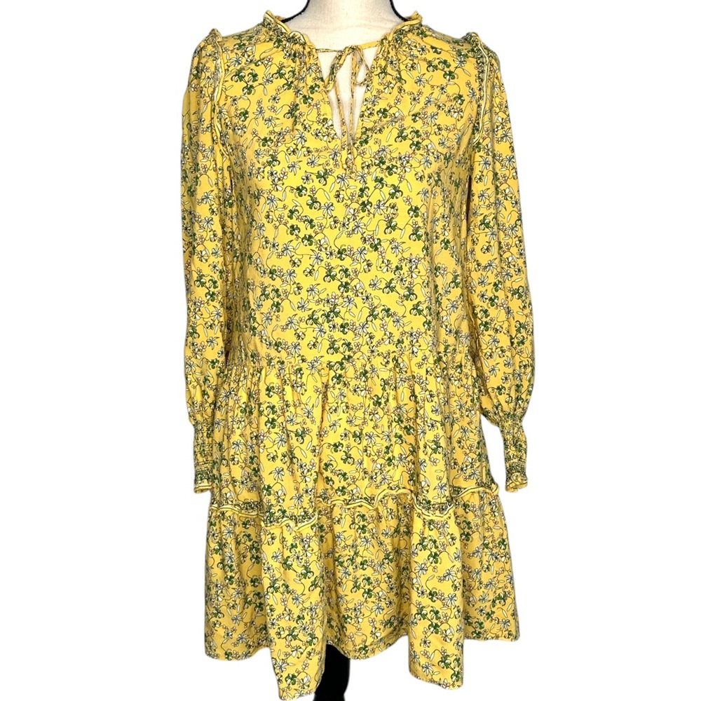 Max Studio Size 6 EUC Yellow Floral Print Cottagecore Mini Dress Ruffle